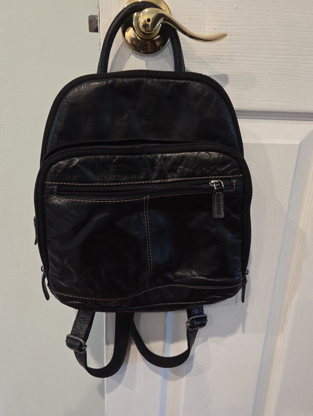 Compact Black Leather Backpack for Women - Sleek Everyday Carry
